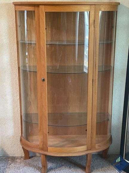 Wooden Curved Glass Display Cabinet