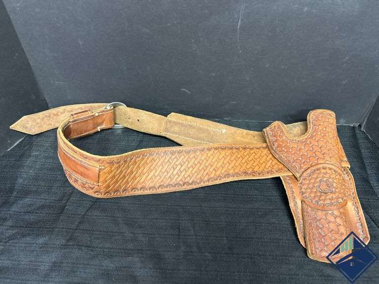 Tooled Leather Gun Belt and Holster