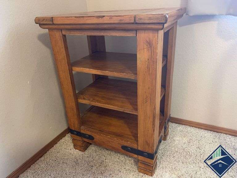 Rustic Wooden Side Table with Shelves