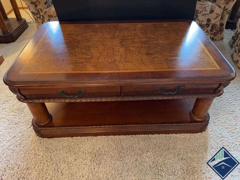 Aspenhome Rectangular Wood Coffee Table with Drawers  *upstairs* *Heavy!!!*