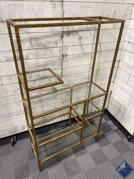 Gold Metal and Glass Display Shelf Unit