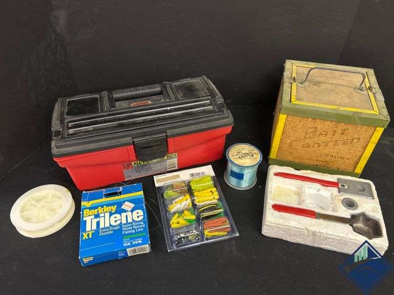 Fishing Supplies With Red Toolbox and Brit Canteen