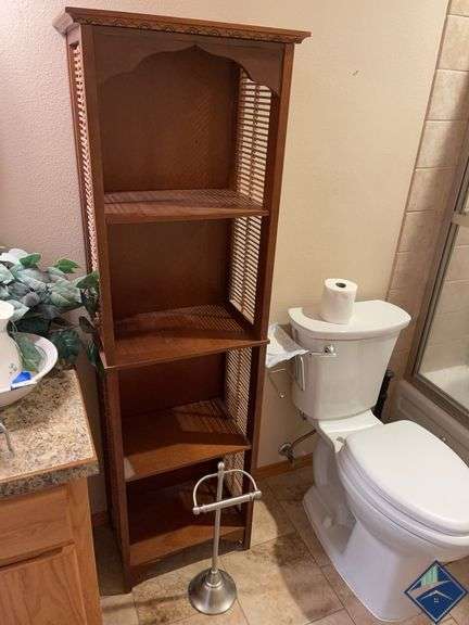 Tall Wood Shelf & Toilet Paper Stand