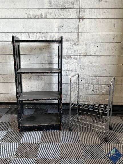 Black Wooden Shelf and Chrome Wire Shelf on Casters