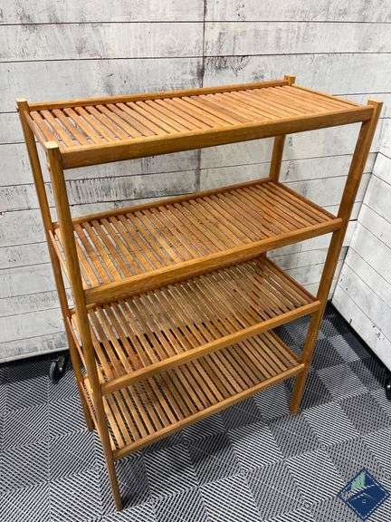 Wooden Slatted Four-Tier Shelf Unit