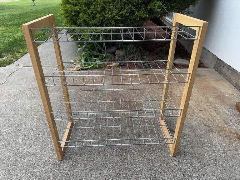 Four Tier Wire And Wood Shelf Rack