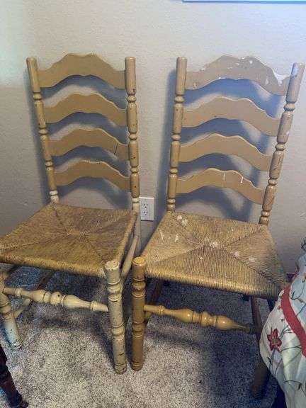 Vintage Ladder Back Rush Seat Chairs *basement*