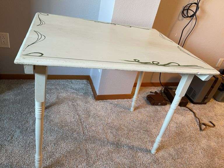 Painted Wooden Table With Turned Legs