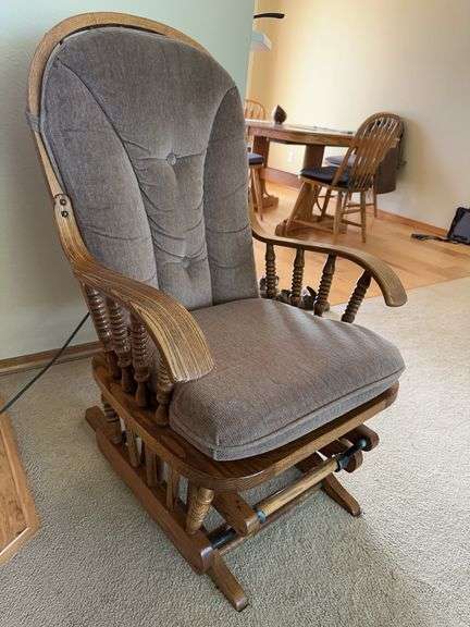 Upholstered Oak Glider Rocking Chair *upstairs*