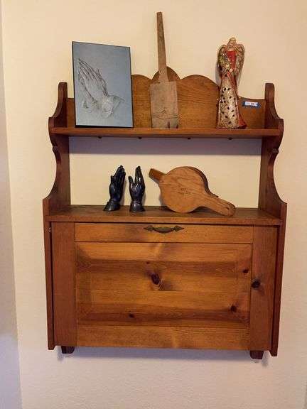 Wood Wall Desk With Religious Decor Items *basement, bring tools*