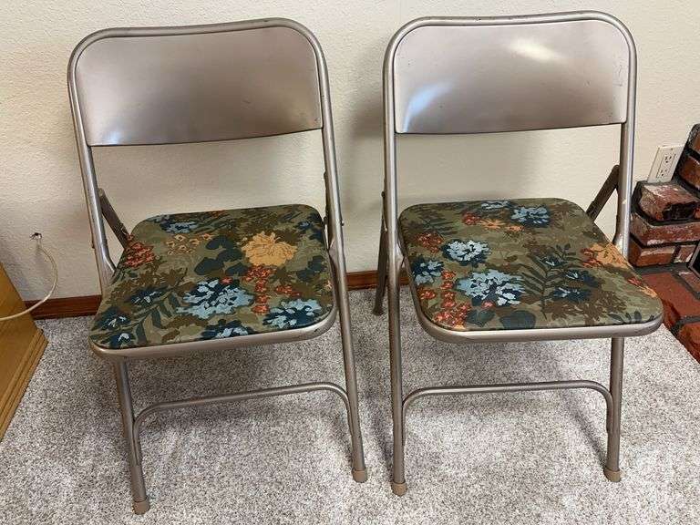 Samsonite Metal Folding Chairs With Floral Upholstery
