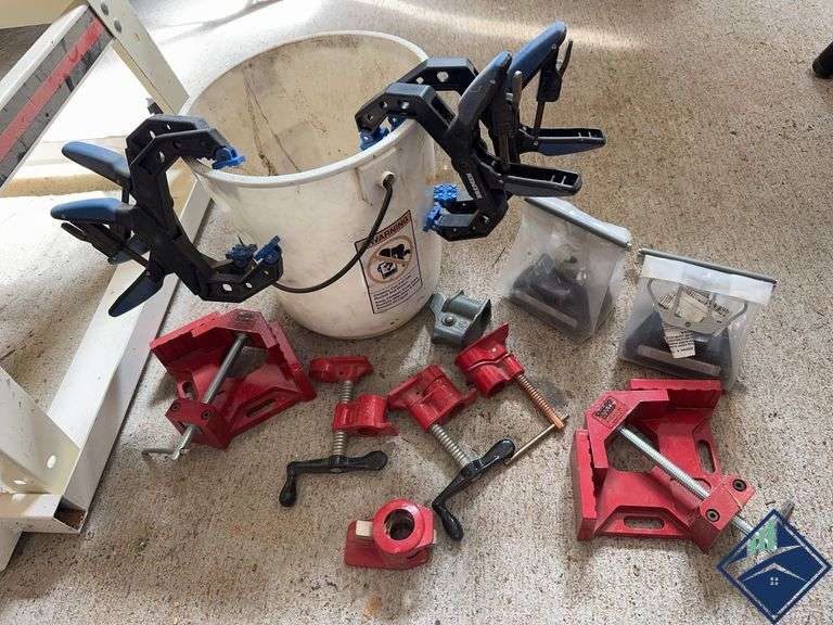 Bucket of Pipe Clamp Parts, etc.