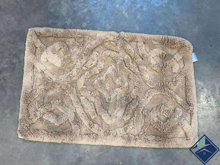 Beige Textured Cotton Bath Rug
