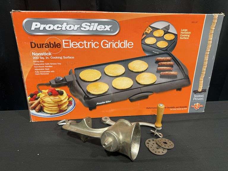 Proctor Silex Electric Griddle And Metal Meat Grinder