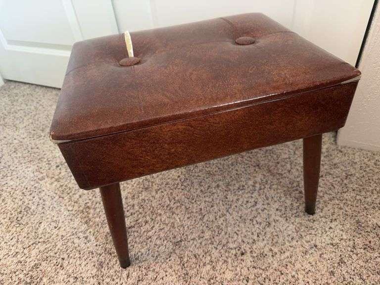 Vintage Brown Vinyl Footstool With Storage