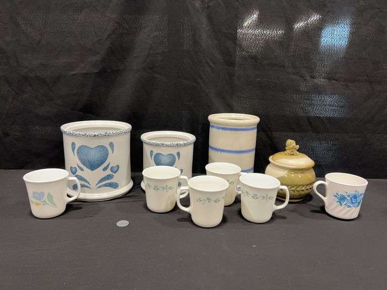 Ceramic Crocks And Corning Ware Mugs