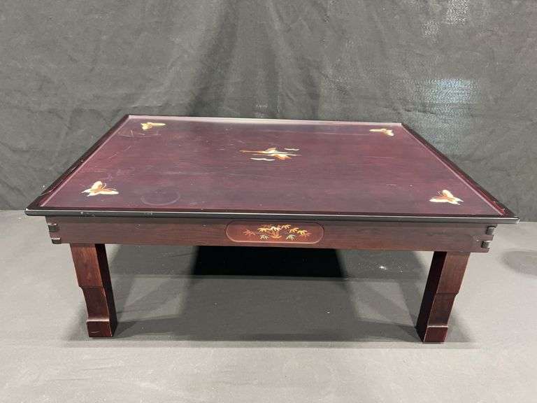 Japanese Lacquered Folding Tray Table With Inlay Design