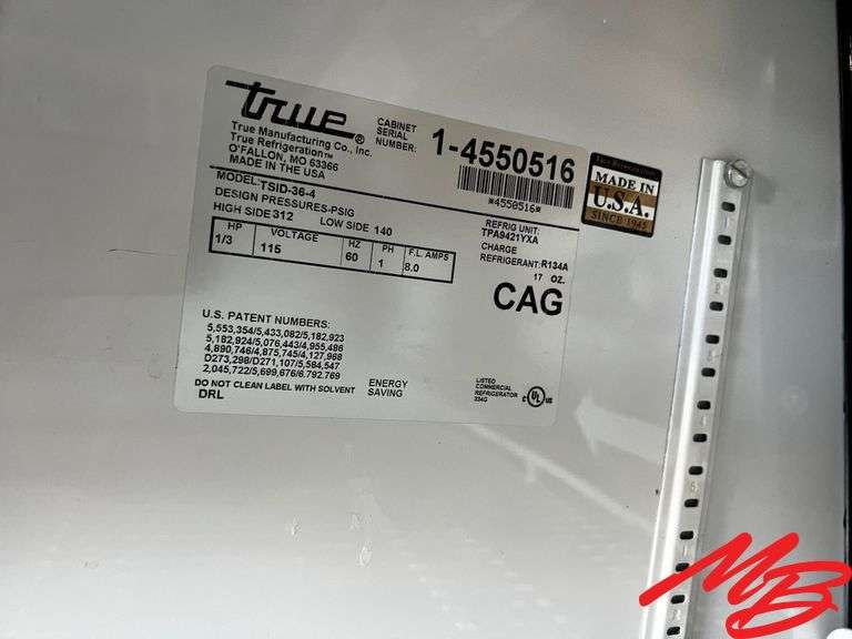 True Commercial Cooler 36 1/2”Wx52”Hx29”D Musser Bros Inc