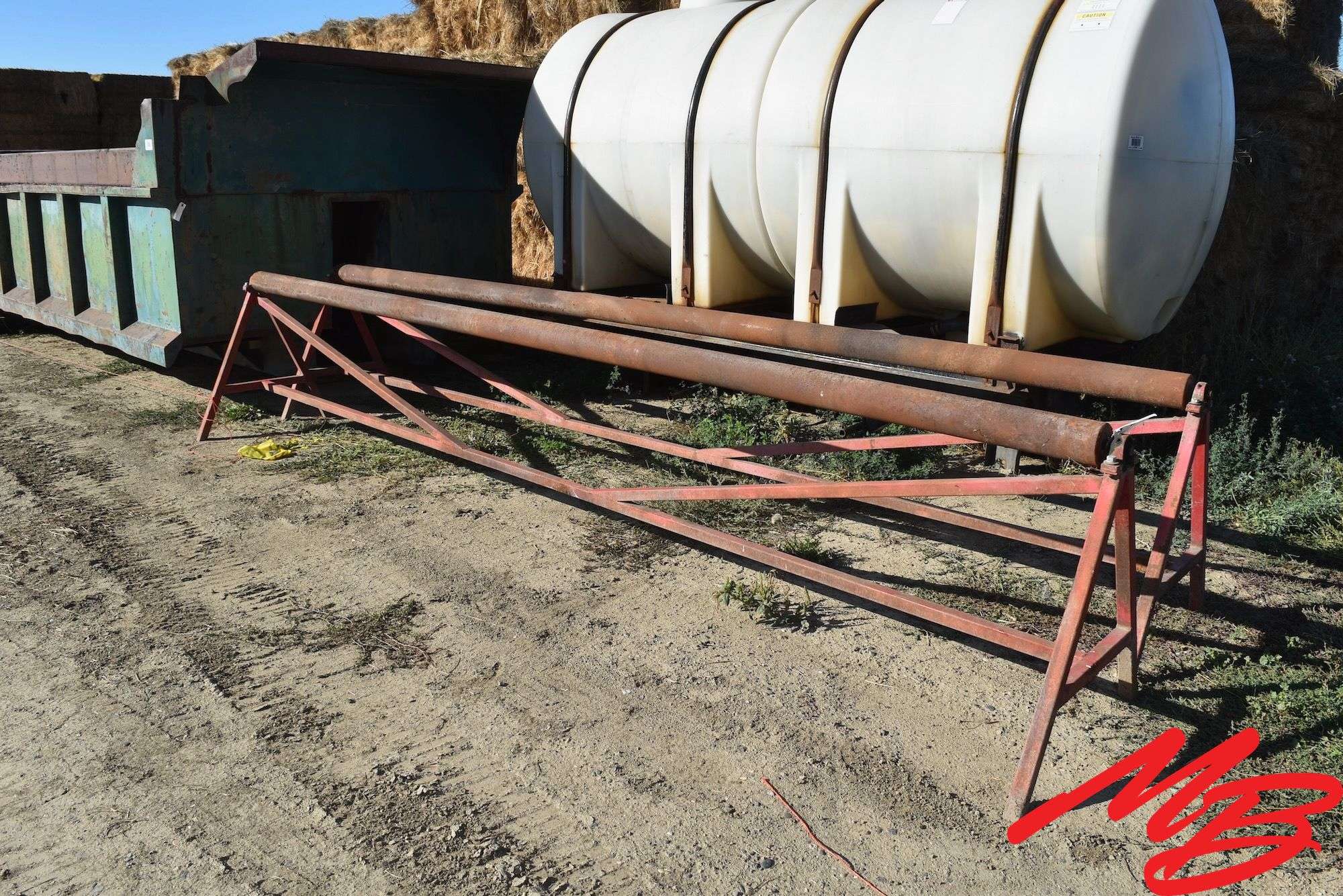 One Pair of Saw Horses w/Rolling Pipe, 32"x14'