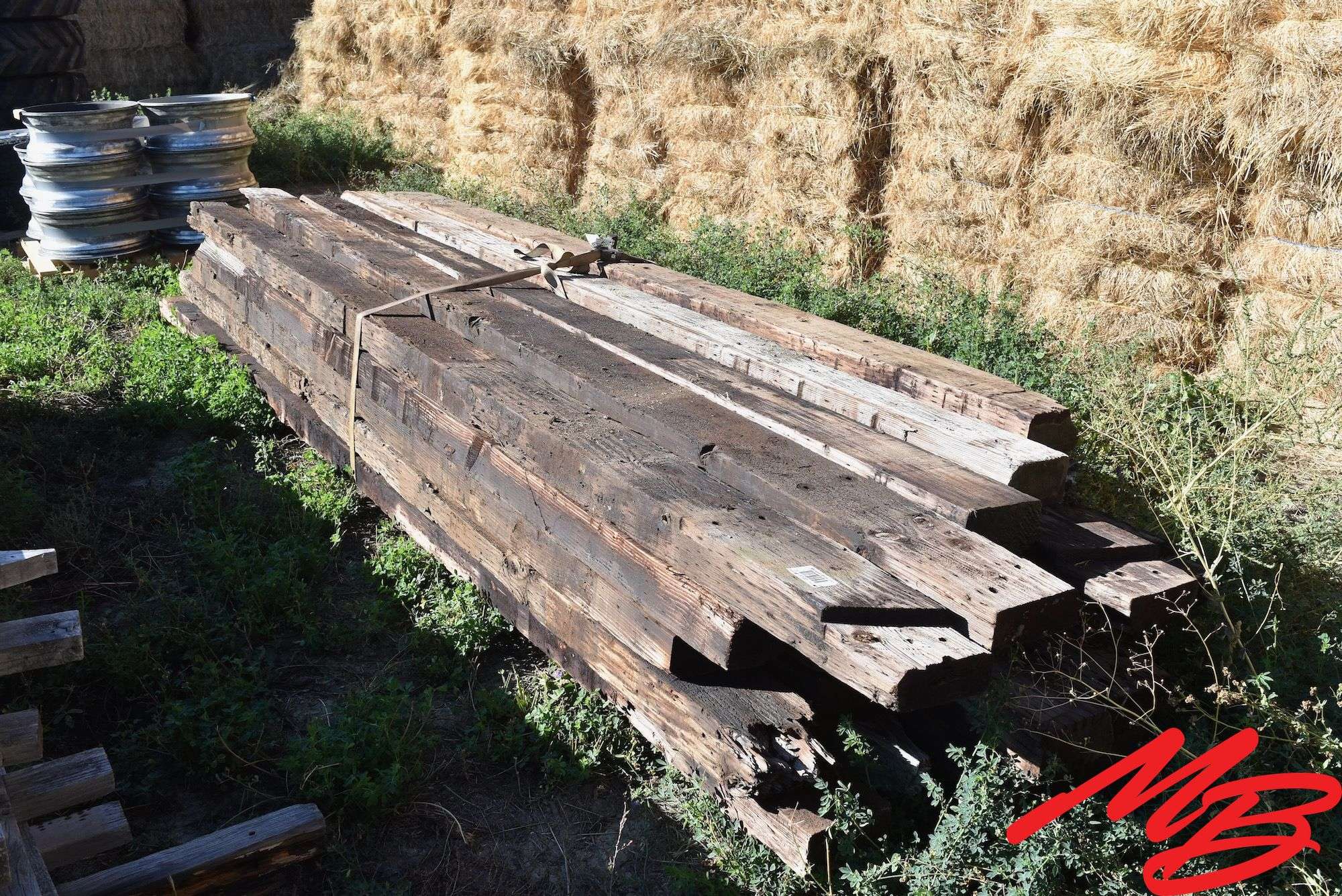 (25) Treated Wooden Planks 3-3/4"x 7-1/2" - various lengths 12-14'6