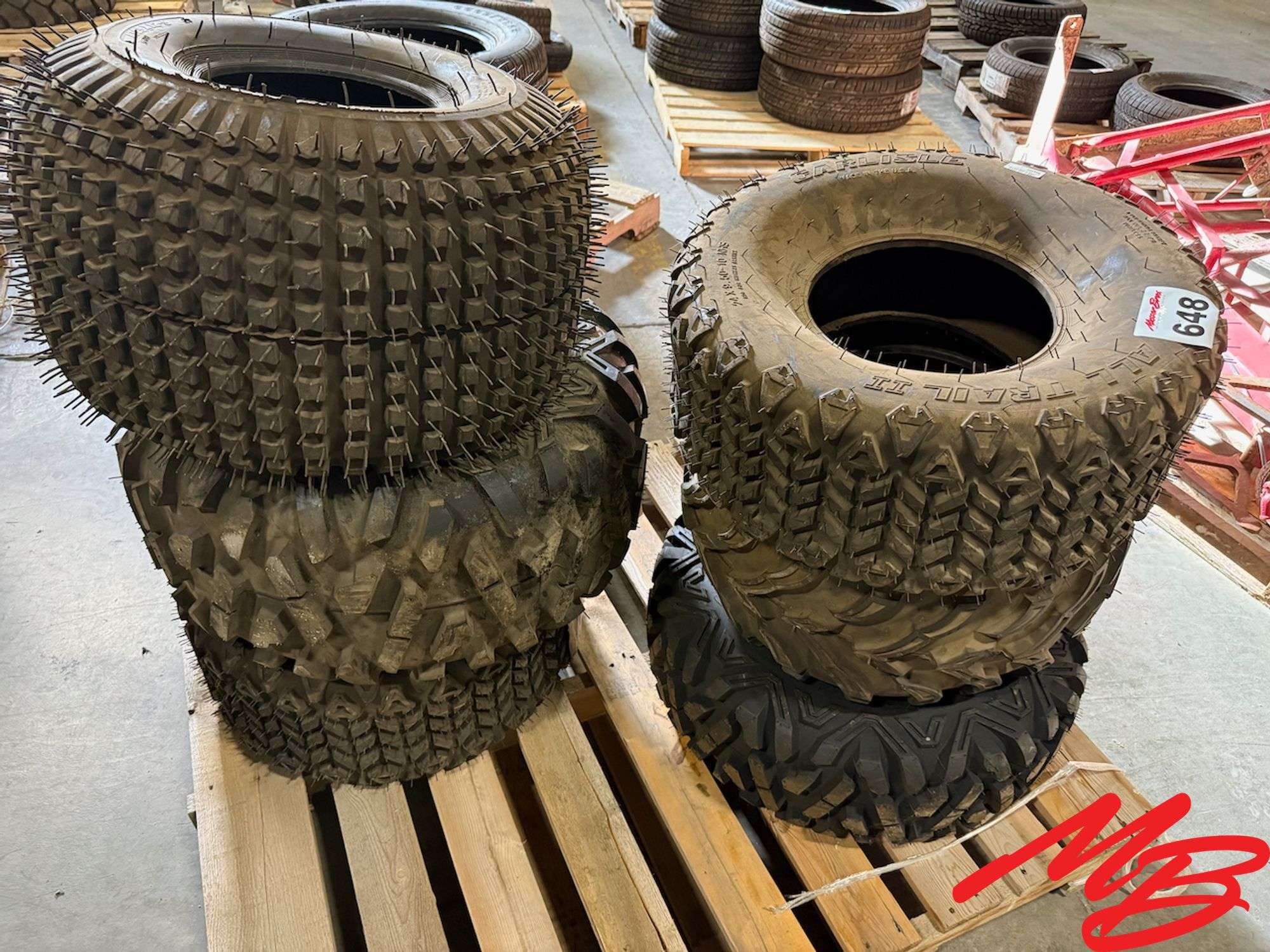 (6) New Tires AT25x12-9, (2) 24x9.50-10, 23x10.00-10, 25x8.00-12, AT26x12R12