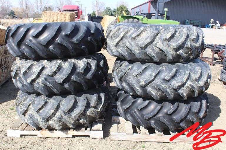 (6) Pivot Tires & Wheels 16.9-24, 8 hole, (vg)