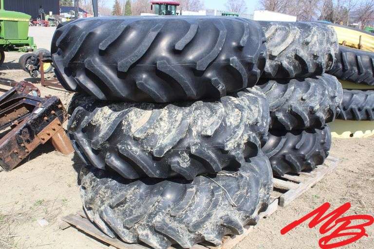 (6) Pivot Tires & Wheels 16.9-24, 8 hole, (vg)