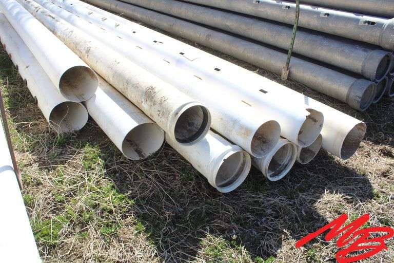 Pile of Assorted Plastic Gated Pipe, 10" & 12", Various Lengths