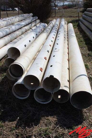 Pile of Assorted Plastic Gated Pipe, 10" & 12", Various Lengths