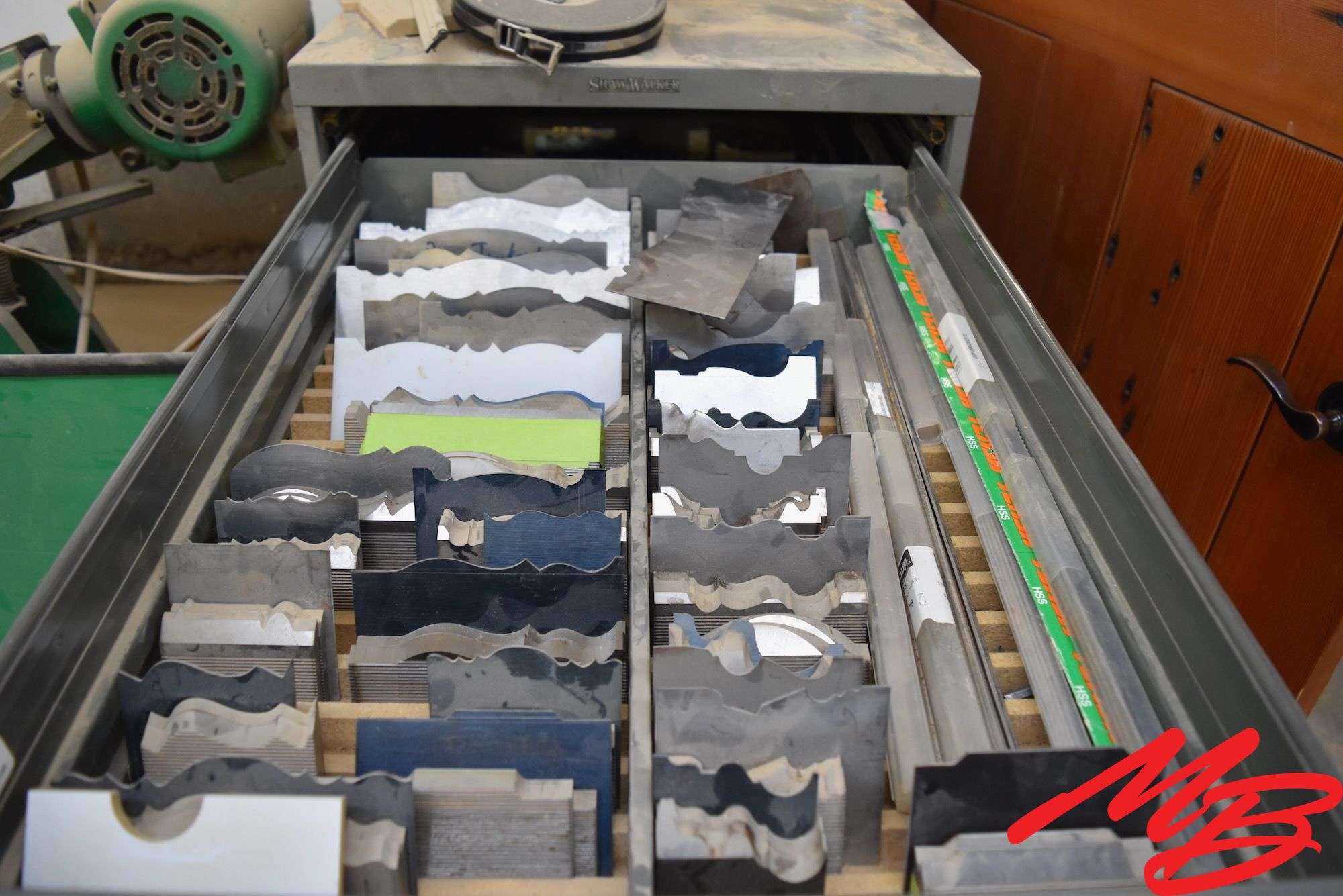 Molder Drawer Lot, High Speed Steel Crown Molding Bits