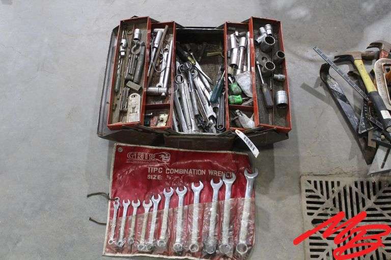 Toolbox w/Tools, Grip 11pc SAE Wrench Set 3/8"-15/16"