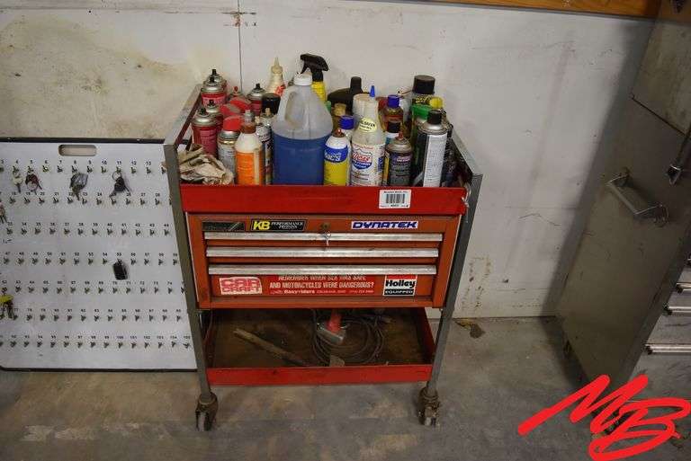 Rolling Tool Cart, 29.5"x17.5"x38" w/Misc Tools & Spray Cans, Lubricants