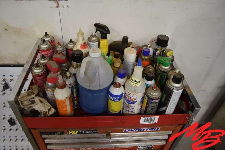 Rolling Tool Cart, 29.5"x17.5"x38" w/Misc Tools & Spray Cans, Lubricants