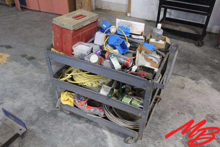 Metal Cart w/Electrical Supplies, Boxes, & Wire