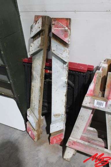 (2) Wooden Saw Horses, (2) Plastic Saw Horses
