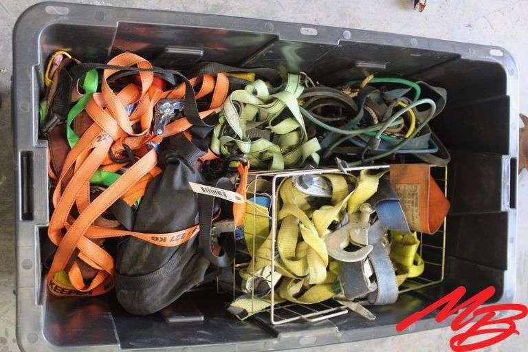 Tub of Misc Ratchet Straps & Bungees