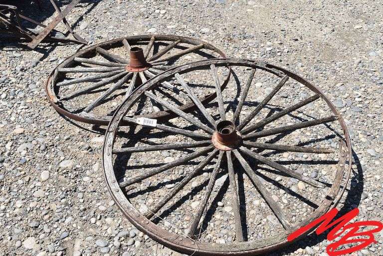 (2) Antique Wooden/Metal Wagon Wheels 43-44"