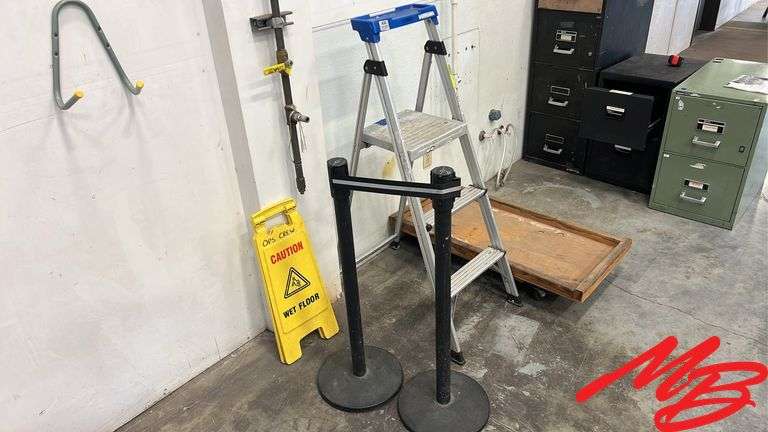 Cosco Step Ladder, Wood Floor Dolly, Tensabarrier