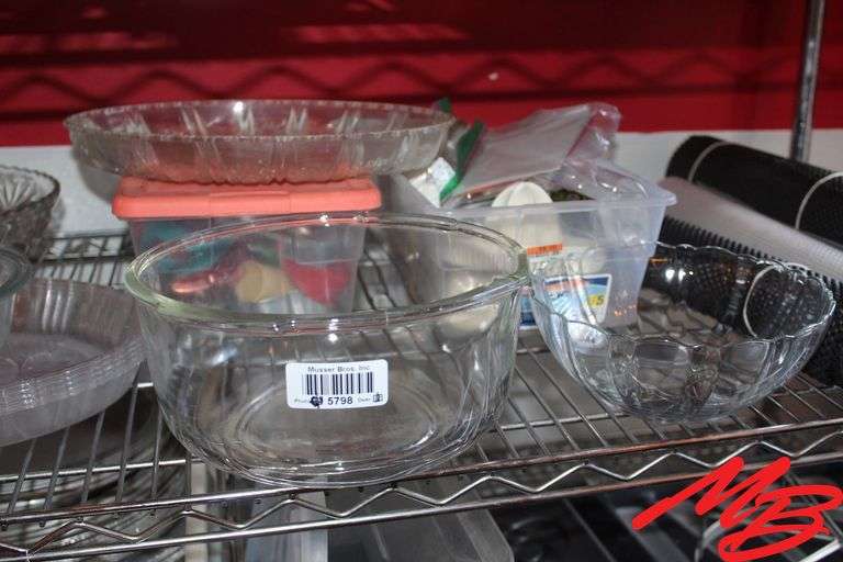 Assorted Glass & Plastic Decorative Bowls, Plastic Tub of Cookie Cutters, Assorted Drawer Liners