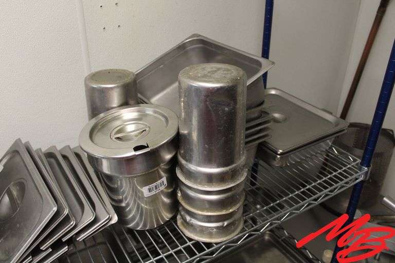 Lot of Stainless Steel Serving Pans: Square, Rectangle, and Rounds