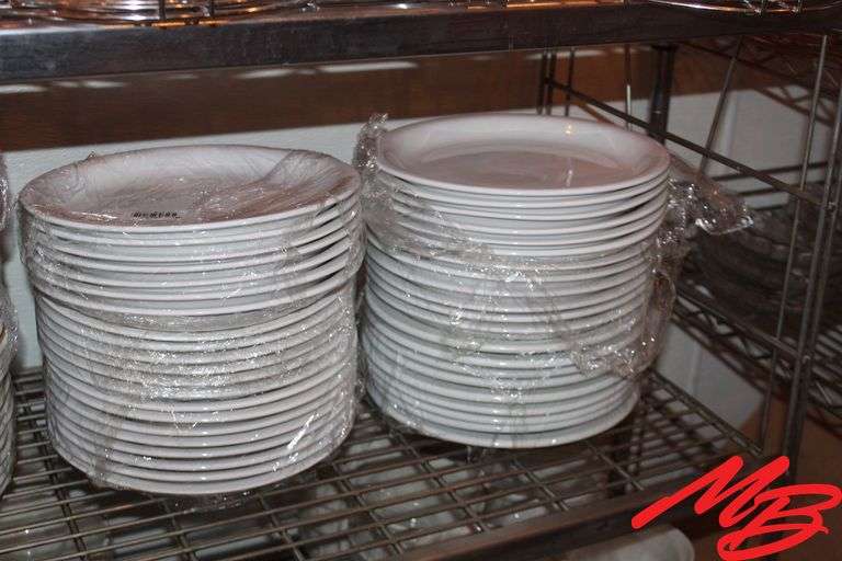 4 Stacks of 10.5" to 12" White Ceramic Dinner Plates w/Misc Extra Plates