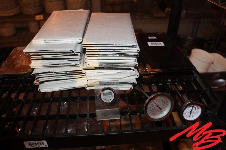 (25) Credit Card Restaurant Folders & Misc Meat Thermometers