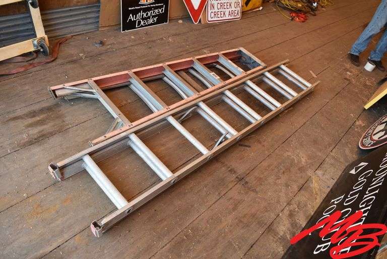 Fiberglass step ladder & alum extension ladder