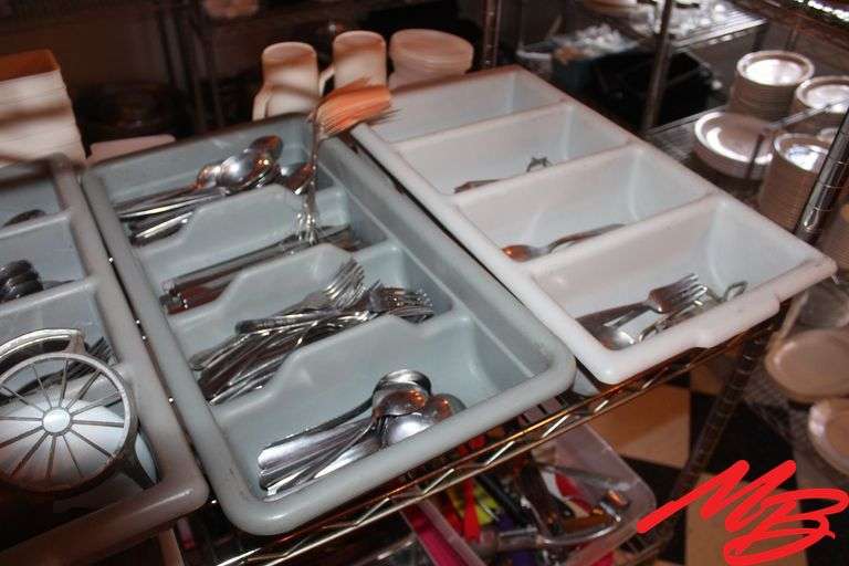 Assorted Utensils with Dividers, Small Plastic Square Containers 4"& 3.5"