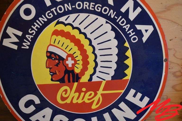 Montana Chief Gasoline Porcelain Sign 30"