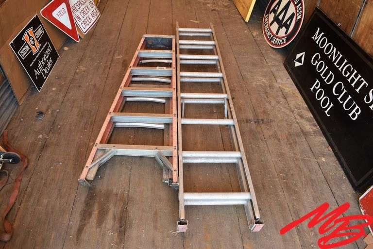 Fiberglass step ladder & alum extension ladder