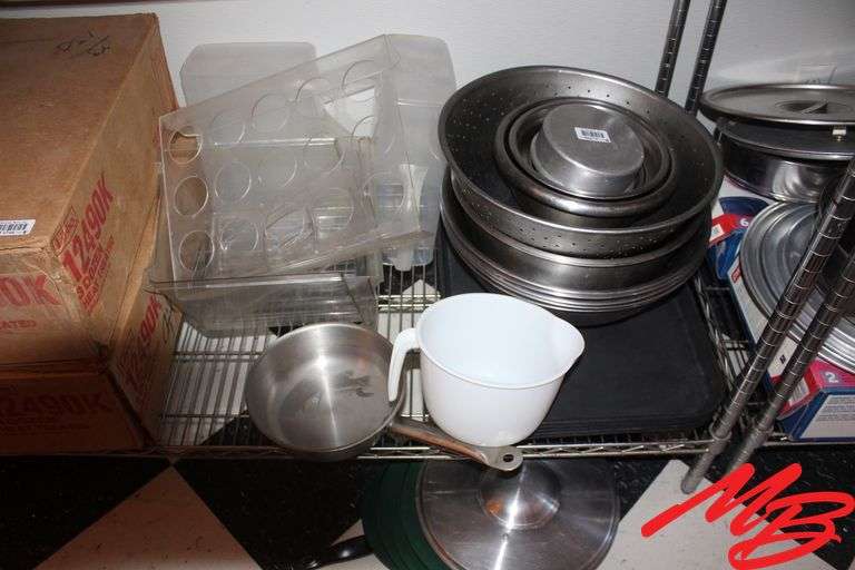 Assorted Stainless Steel Bowls & Strainers, & Misc Plastic Serving Items