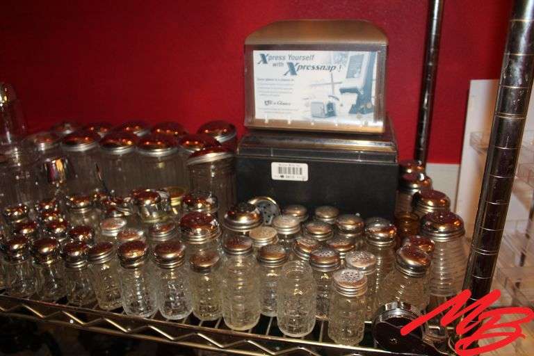 Assorted Glass Cream & Sugar, & Salt & Pepper Dispensers, & 2 Napkin Dispensers