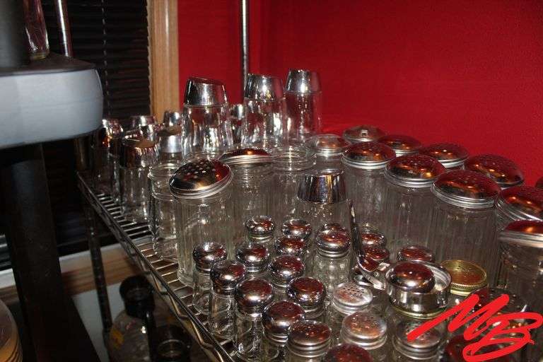 Assorted Glass Cream & Sugar, & Salt & Pepper Dispensers, & 2 Napkin Dispensers
