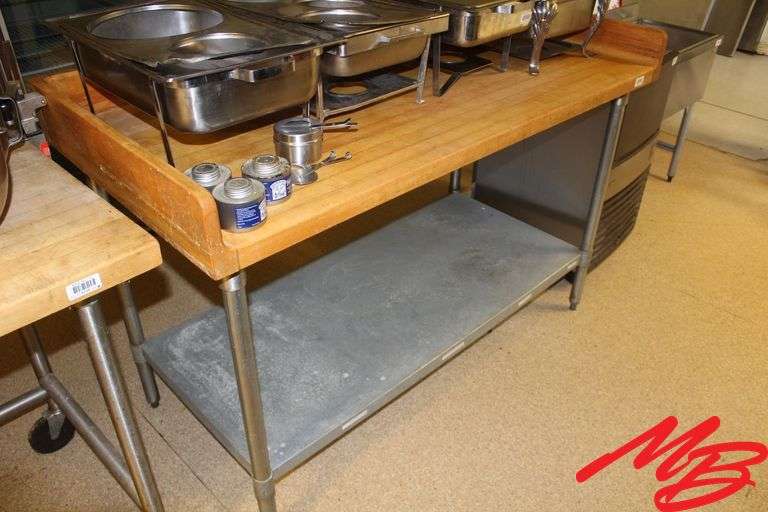 Stainless Steel Table with Butcher Block Top, 60"x30"x36.5"